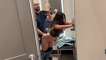 Beautiful Asian Woman Gives Blow Job In The Dressing Room Of A Shopping Mall.